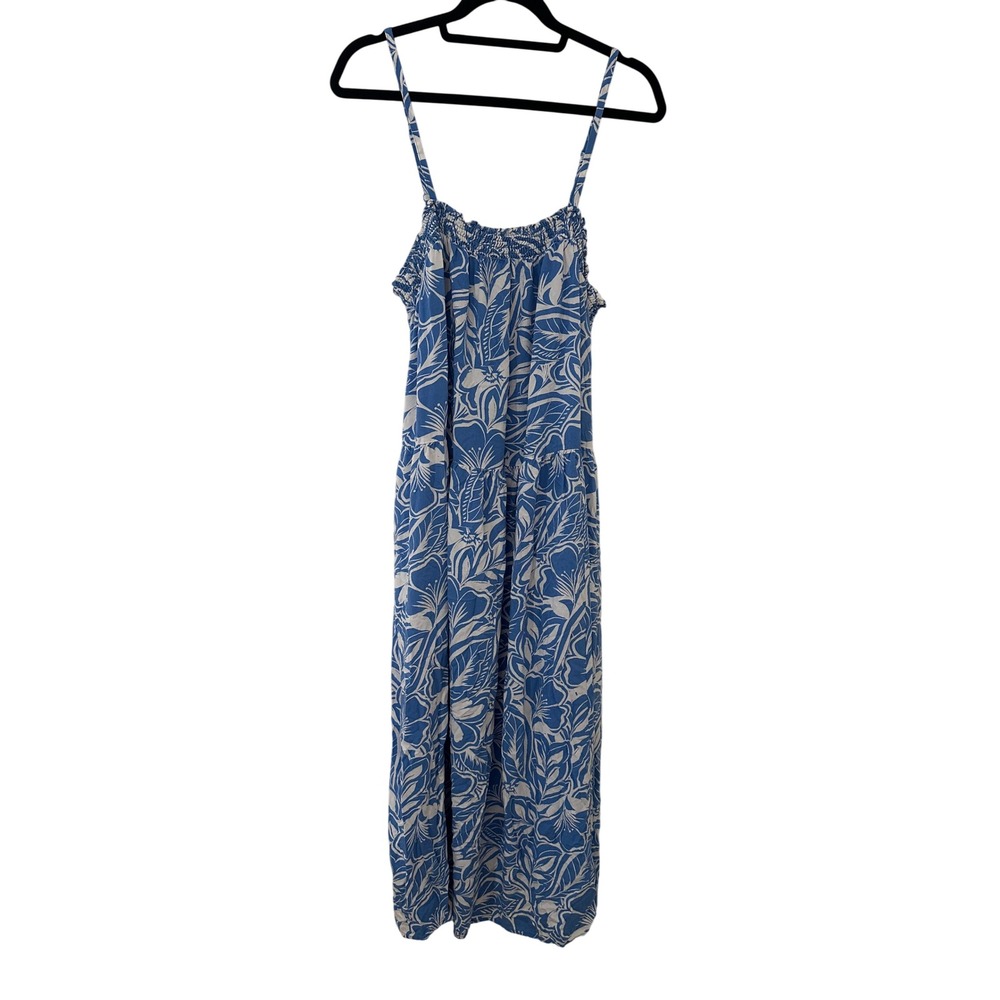 Old Navy Blue Floral Smocked Tiered Cami Maxi Dress XL Tall Tropical Summer
